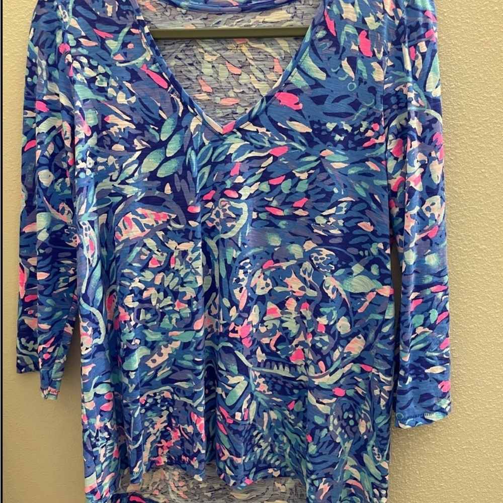 Lilly Pulitzer Small Royal Purple Party 3/4 sleeve V Neck Etta Top